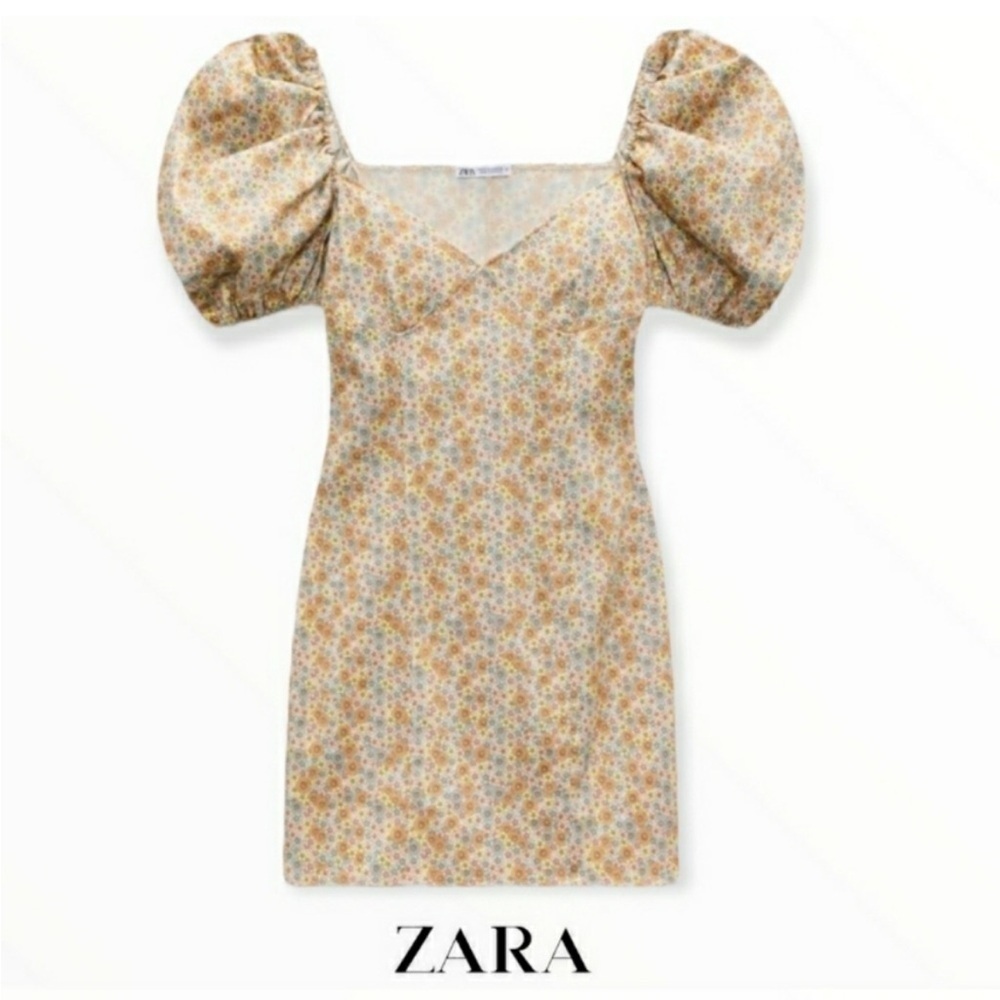 ZARA Satin Effect Floral Dress Pristine condition Size Large - Picture 2 of 11